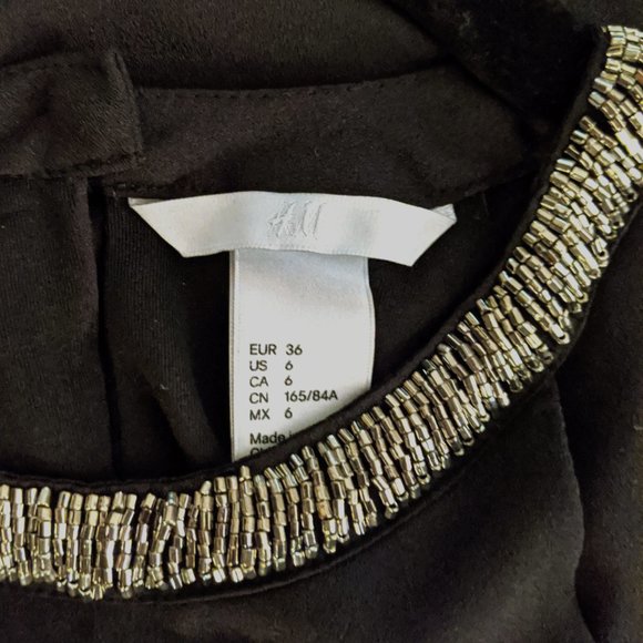 H&M Black Beaded Shift Cocktail Dress - Size 6 - Picture 4 of 6